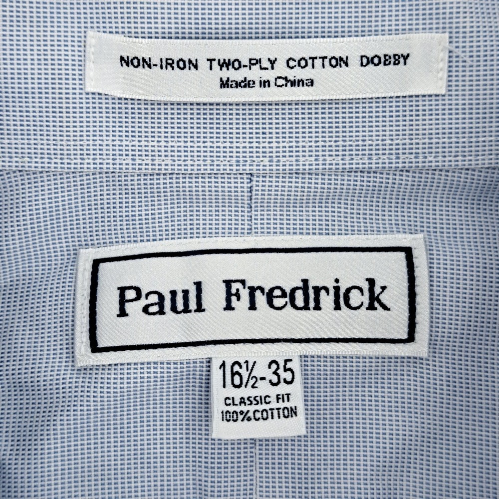 Paul Fredrick Non-Iron Dobby Dress Shirt Mens 16.5-35 Cotton Blue French Cuff - Picture 2 of 9